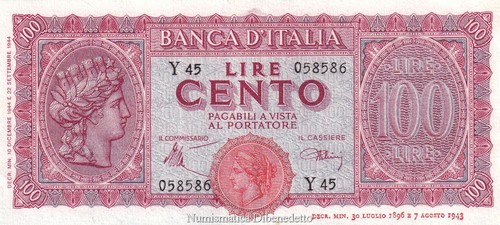 Luogotenenza 100 lire 1944 - -,