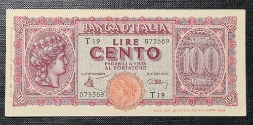 Regno italia 100 lire - d'italia,